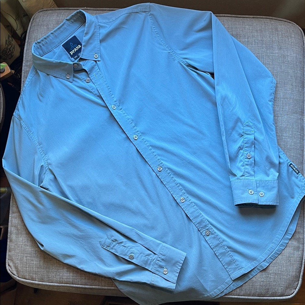 Prana Men's Light Blue Button Down Long Sleeve Office Shirt Large